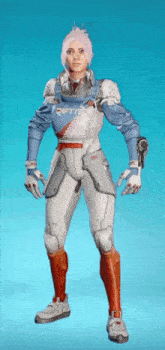 a woman in a futuristic suit with the word rift on her chest