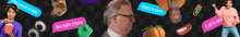a man is surrounded by speech bubbles including one that says " let 's eat "