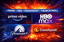 amazon prime video paramount hbo max and crunchyroll are shown