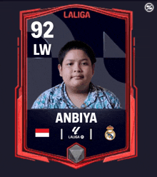 a card that says 92 lw on it and anbiya on it
