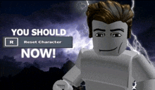 a cartoon character with the words " you should now " above him