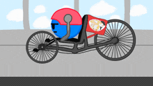 a cartoon drawing of a person riding a bicycle with the word ramen on it