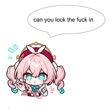 a cartoon of a girl with pink hair and a speech bubble that says can you lock the fuck in