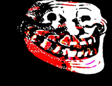 a black and white drawing of a troll face with a big mouth