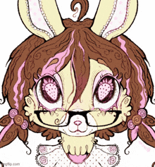 a drawing of a girl with glasses and pigtails