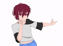 a drawing of a girl with red eyes and a crop top