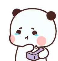a panda bear is crying and holding a box of tissues .
