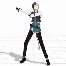 a 3d model of a person standing on a white tiled floor