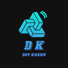 a logo for dk duy khanh with a blue triangle on a black background
