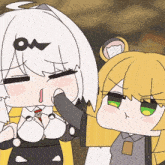 a cartoon drawing of two girls with white hair