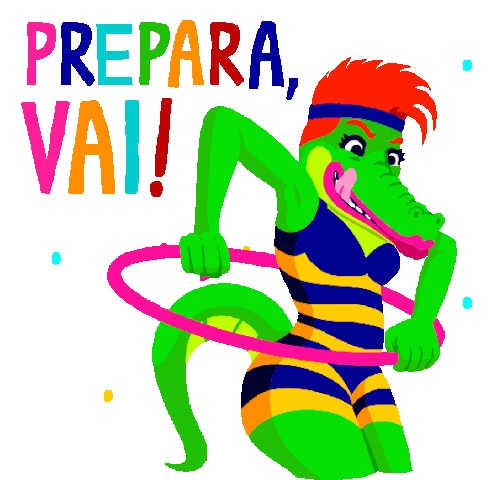 Alligator Getting Ready To Hula Hoop Says Ready Go In Portuguese Sticker - Hula Hooping Through Life Prepara Val Google Stickers