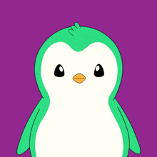 a green penguin is giving a thumbs up on a purple background