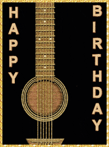 a guitar with the words happy birthday written on it