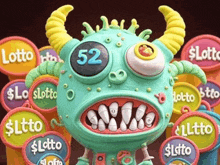 a monster with horns and a number 52 on it