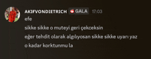 a screenshot of a text message from akifvondietrich gala