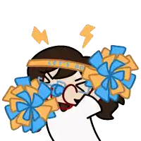 a cheerleader with a headband that says let 's go on it