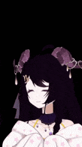 a girl with purple horns and a zodiac sign on her head
