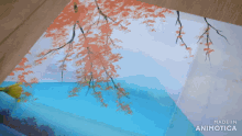 a painting of a landscape with trees and water made in animatica