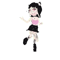 a pixel art of a girl with black hair and glasses