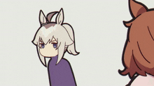 a cartoon drawing of a girl and a horse with three question marks
