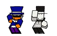 two cartoon characters are standing next to each other and one is wearing a top hat and sunglasses .