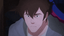 a close up of a cartoon character 's face