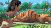 a cartoon of a boy kneeling next to a dead tiger with power kids world written on the bottom