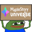 a frog is holding a sign that says maplestory universe .