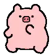 a pixel art drawing of a pink pig with a black outline .