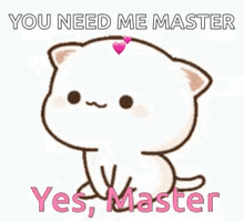 a white cat is sitting down and saying `` you need me master yes master '' .