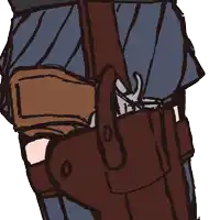 a drawing of a person holding a gun with the letter o on the bottom