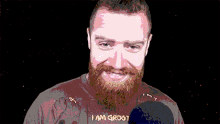 a pixelated drawing of a man with a beard and a shirt that says i am groot