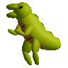 a pixel art of a green dinosaur with a brown tail .