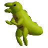 a pixel art of a green dinosaur with a brown tail .