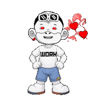 a cartoon character wearing sunglasses and a work shirt