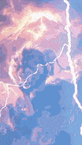 a painting of a lion surrounded by lightning bolts