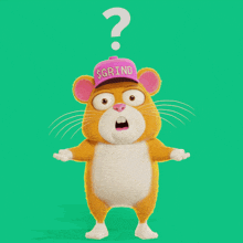 a hamster wearing a pink hat that says $ grind