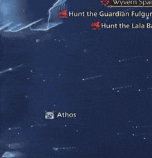 a screenshot of a video game that says `` hunt the guardian fulgur '' and `` hunt the lalala '' .