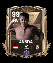 a picture of a boy with the name anbiya and the number 99