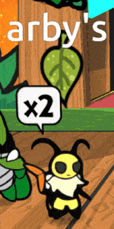 an advertisement for arby 's with a leaf and a bee