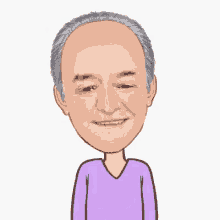 a cartoon of a man with gray hair and a purple shirt