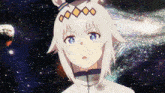 a cartoon character with white hair and blue eyes