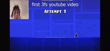 a man is playing a video game with the words first 3fs youtube video at the top .