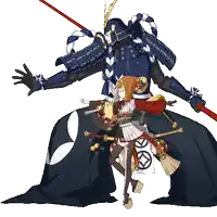 a pixel art of a samurai holding a spear