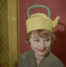 vintage lady kettle hat redhead
