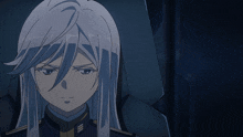 a woman with long white hair is sitting in a chair with her eyes closed