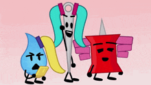 a group of cartoon characters are standing next to each other and one of them has a ponytail