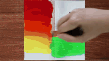 a person is painting a rainbow with red yellow and green paint