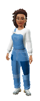 a cartoon character wearing blue overalls and glasses