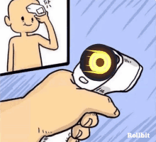 a cartoon of a person taking their temperature with a thermometer that says rollbit on the bottom